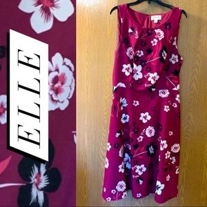 ELLE Magenta Floral Sleeveless Fit & Flare Dress